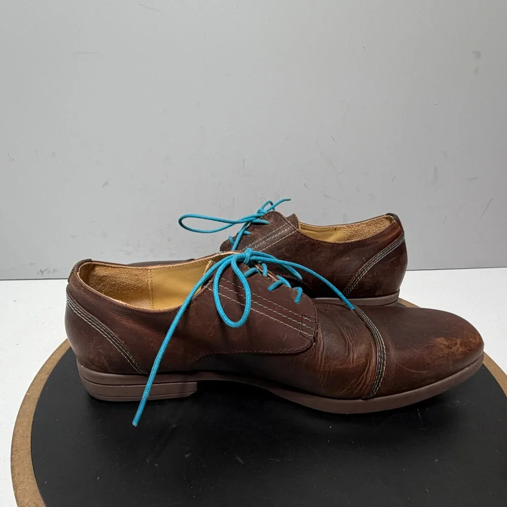 John Fluevog Cap‎ Toe Oxford Men Size 11 Leather Lace Up Brown Blue Minimalist